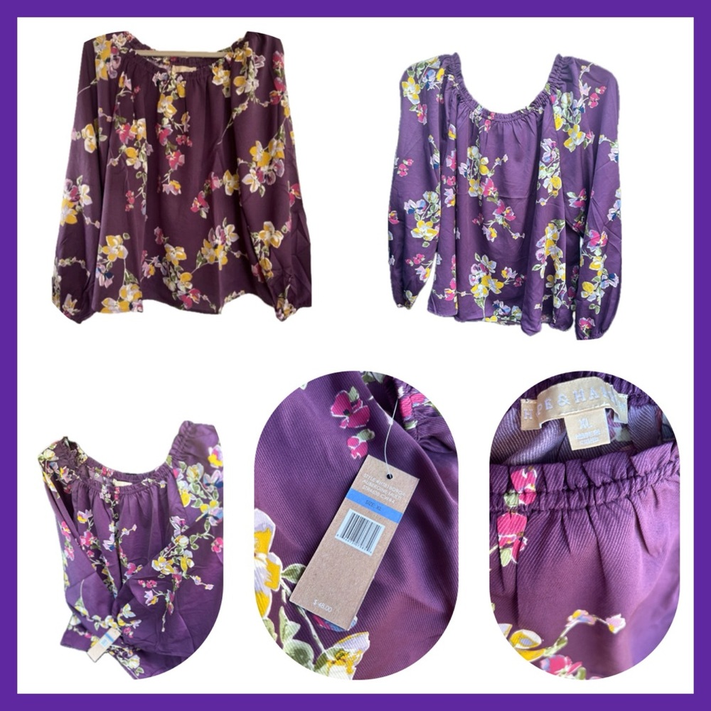 XL Hope & Harlow Aubergine Floral Long Sleeve Top